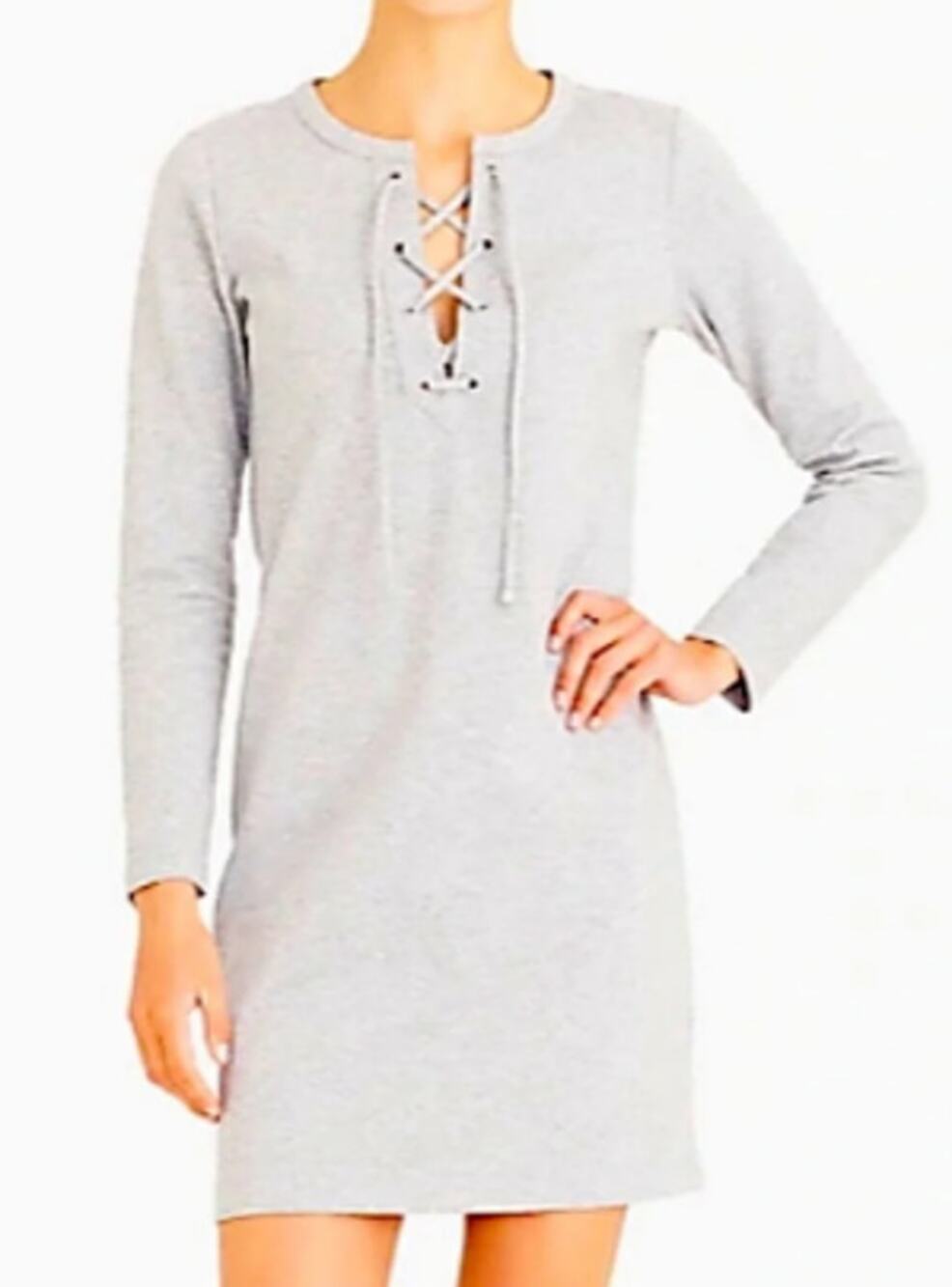 J.Crew Mercantile Lace-Up Sweatshirt Dress Women Small Heather Gray Long Sleeve